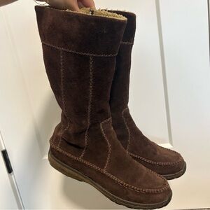 Timberland Brown Fur Lined Sherpa Suede Knee-High Winter Boots Women's Size 8